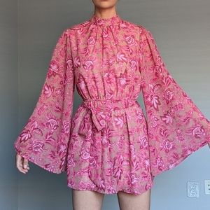 Pink floral print romper, Medium